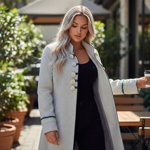 Vintage Maria Pucci Couture White & Blue Polka Dot Long Coat